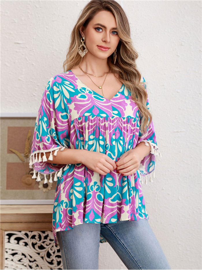 Oversized printed blouse morado