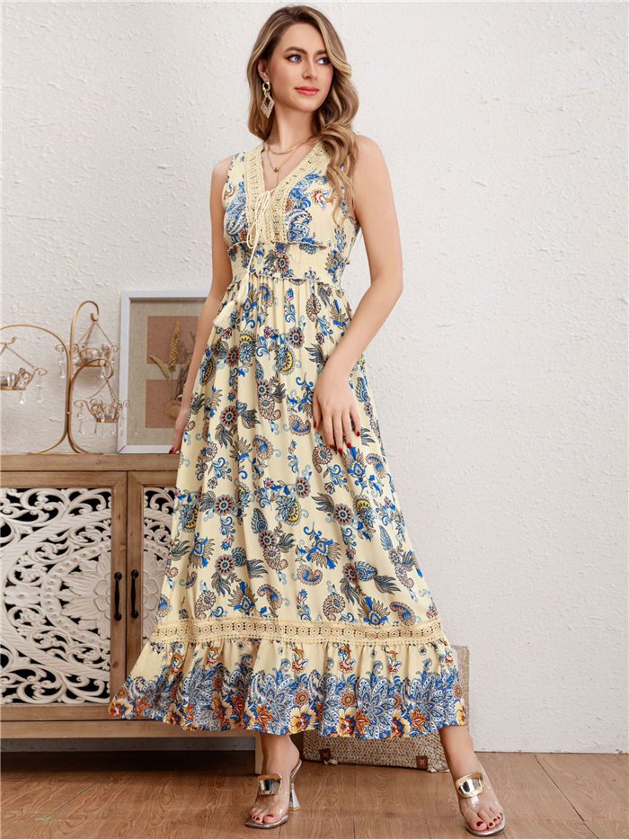 Printed maxi dress beis