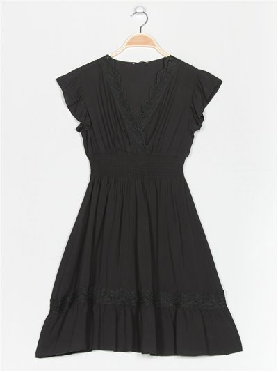 Sleeveless dress with ruffles negro
