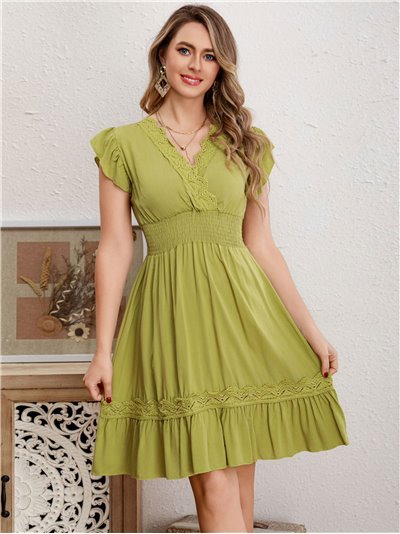Sleeveless dress with ruffles verde