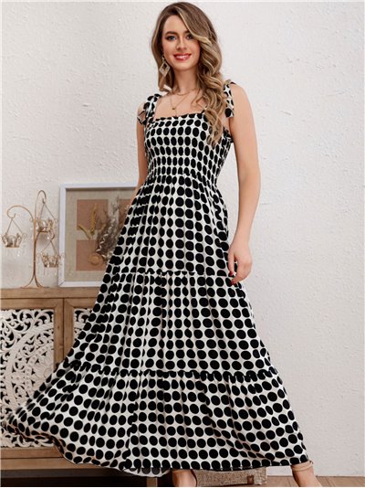 Gathered maxi polka dot dress negro