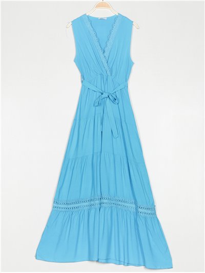 Vestido largo guipur azul