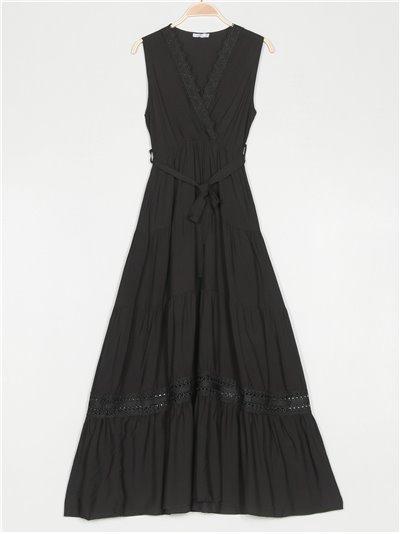 Maxi dress with guipure negro