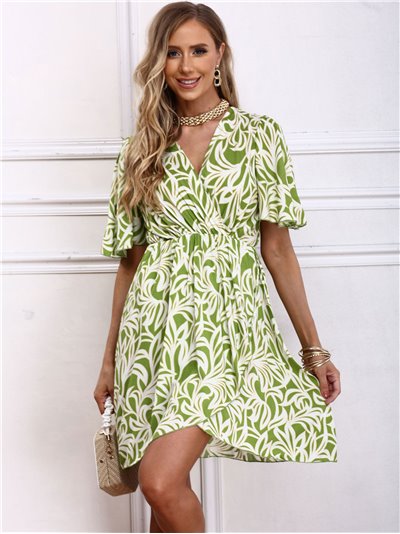 Bell sleeves printed dress verde