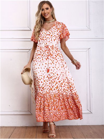 Bell sleeves printed dress naranja