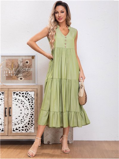 Denim effect dress with ruffles verde