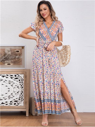 Floral print maxi dress beis