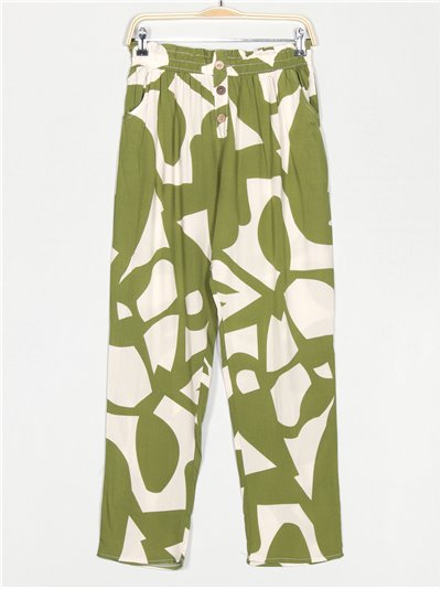 Printed trousers with buttons verde