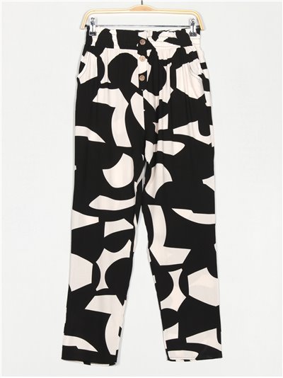 Printed trousers with buttons negro