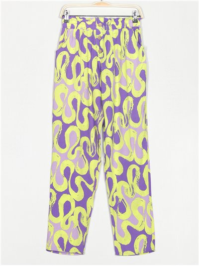 Printed trousers with buttons morado