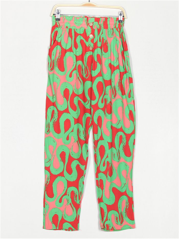 Printed trousers with buttons verde