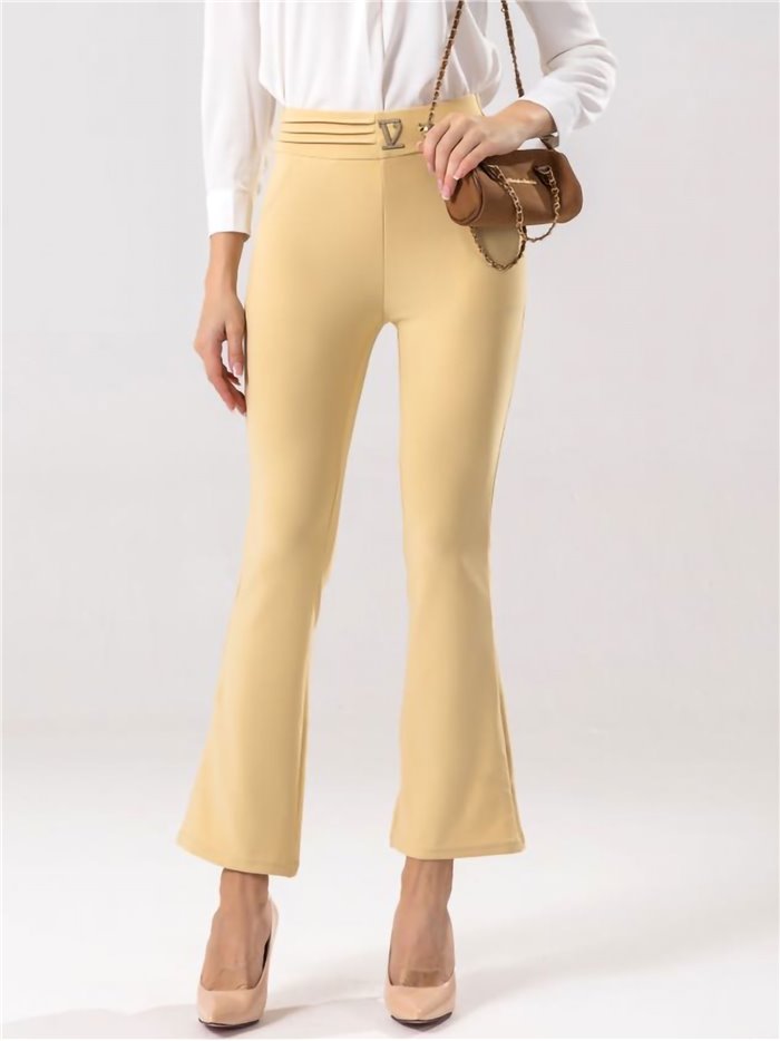 Flare trousers with metallic detail beis