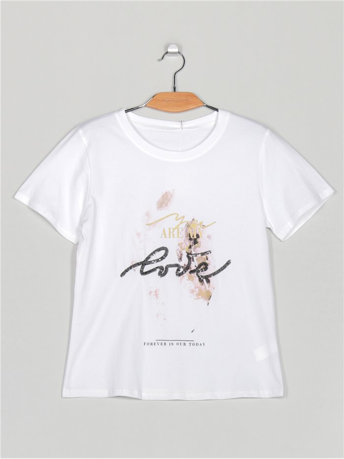 Love t-shirt with sequins blanco (S/M-L/XL)