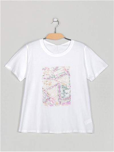 Camiseta amplia lentejuelas blanco (M/L-XL/XXL)