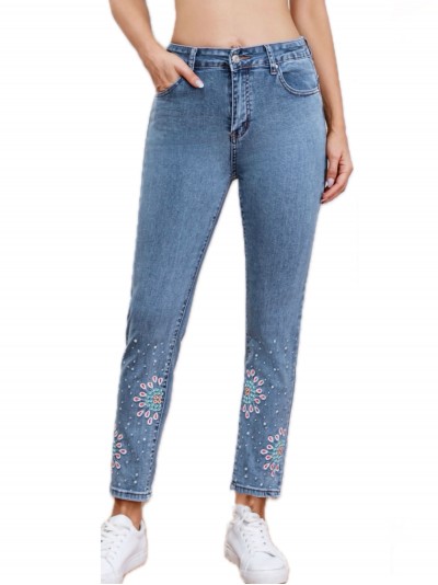Embroidered floral jeans azul (36-46)