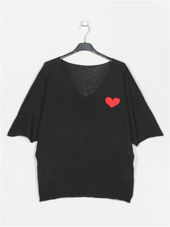 Oversized heart sweater negro