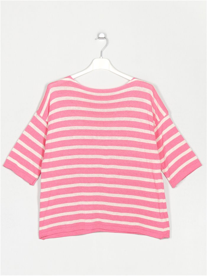 Oversized striped sweater fucsia