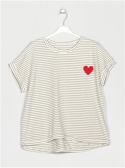 Striped heart t-shirt verde-militar
