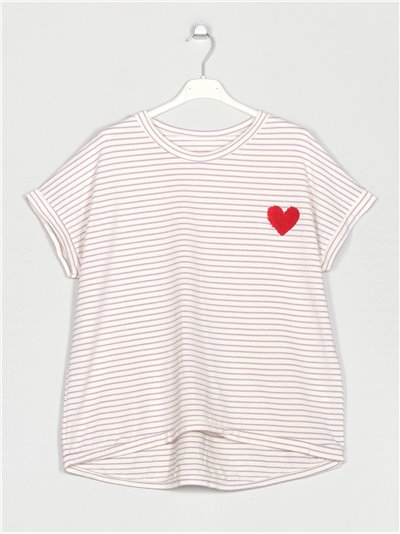 Striped heart t-shirt lila