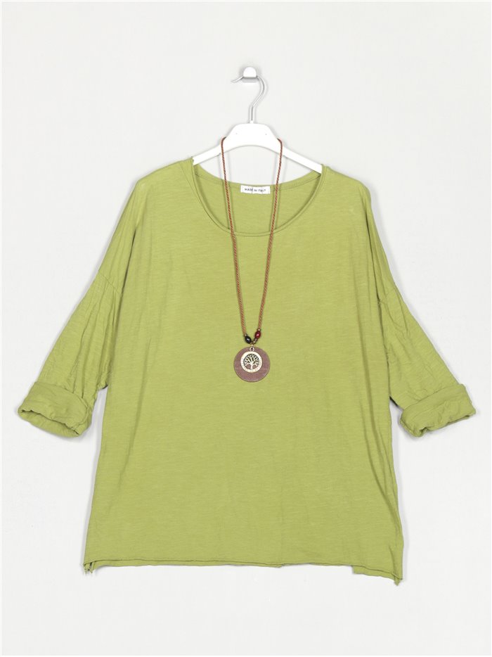 Camiseta amplia algodón verde-oliva