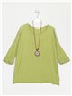 Oversized T-shirt with necklace verde-oliva