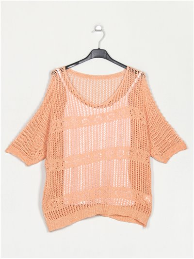 Metallic thread sweater + top naranja
