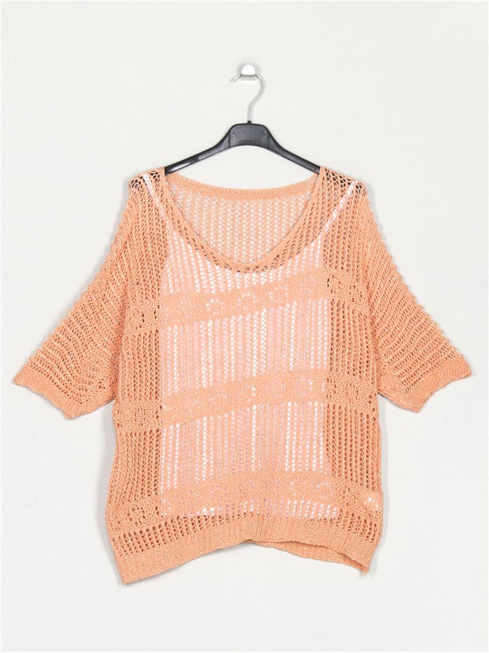 Metallic thread sweater + top naranja