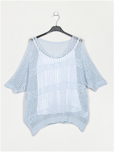 Metallic thread sweater + top azul-claro