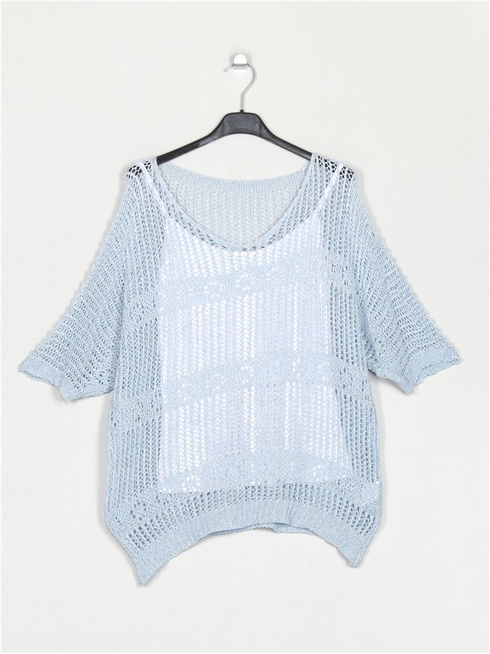Metallic thread sweater + top azul-claro