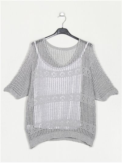 Metallic thread sweater + top gris