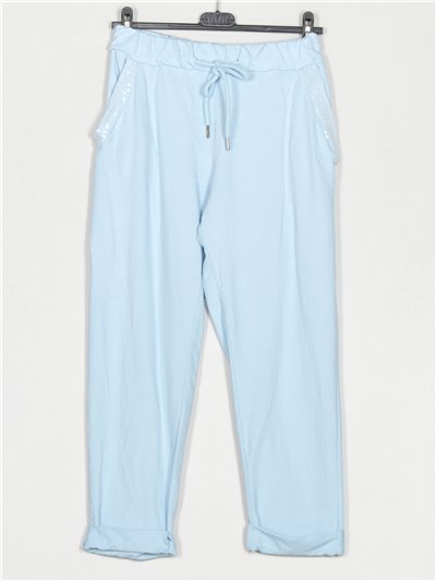 Pantalón jogger lentejuelas azul-claro