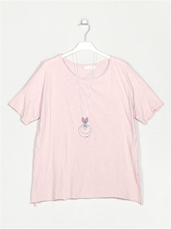 Camiseta amplia algodón rosa-claro