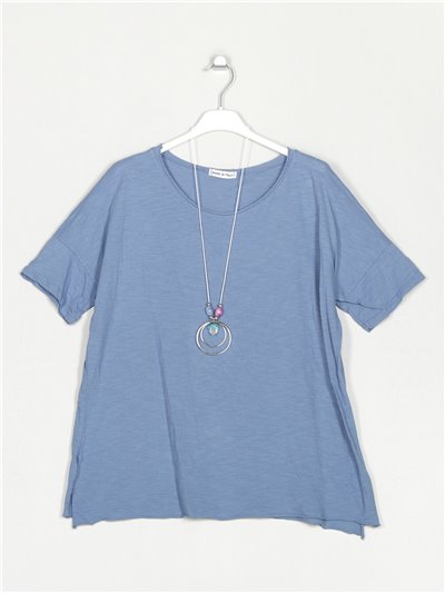 Oversized T-shirt with necklace azul-vaquero