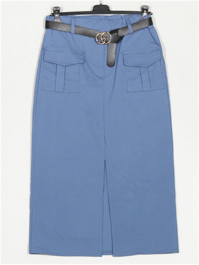 Belted stretch midi skirt azul