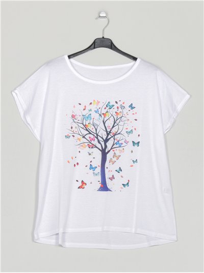 Camiseta amplia estampada árbol-azul