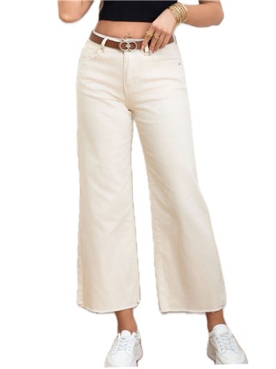 Jeans rectos cinturón tiro alto beis (XS-XL)