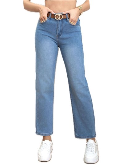 Plus size belted mom fit jeans azul (36-46)