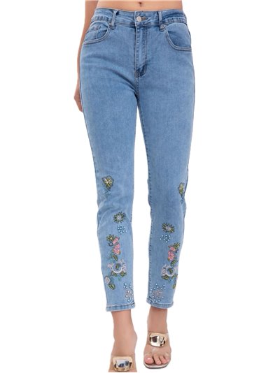 Plus size embroidered jeans azul (40-52)