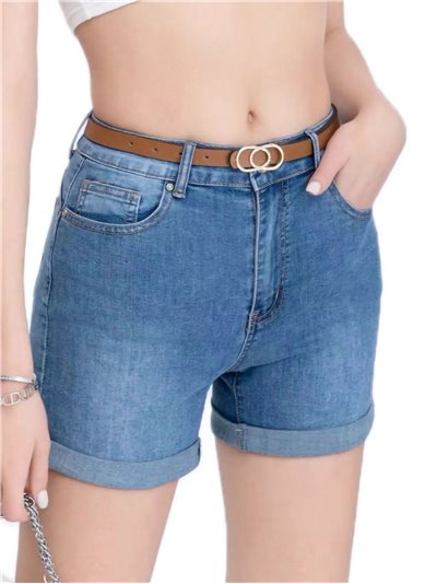 High waist belted denim shorts azul (S-XXL)