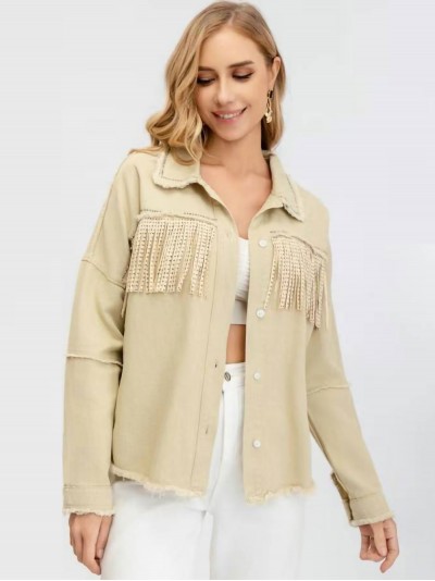 Denim overshirt with fringing beis (S-L)