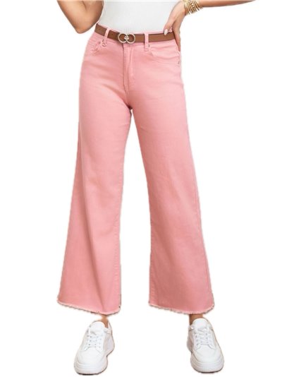 Jeans rectos cinturón tiro alto rosa (XS-XL)