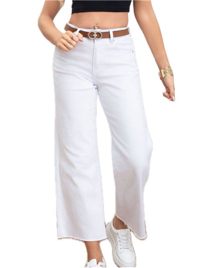 Jeans rectos cinturón tiro alto blanco (XS-XL)