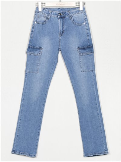 Jeans cargo tiro alto azul (S-XXL)