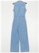 Belted straight denim Jumpsuit azul (XS-XL)