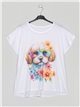 Camiseta amplia estampada perro-flores