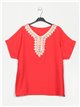 Plus size blouse with guipure rojo