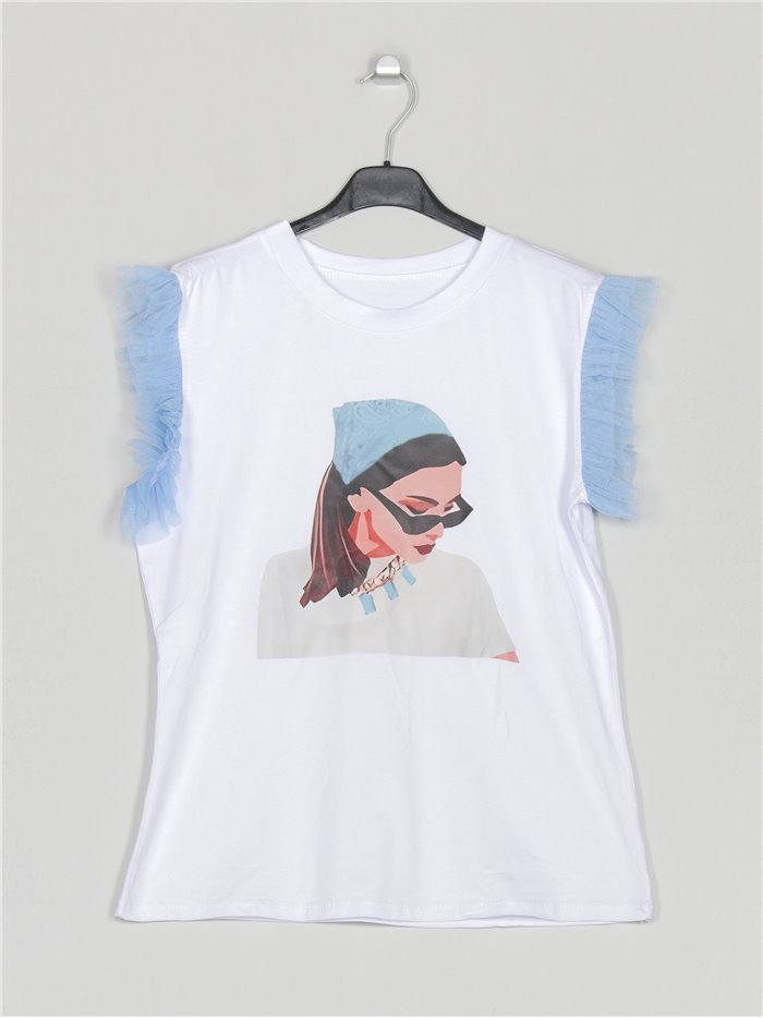 Girl t-shirt with tulle azul-claro