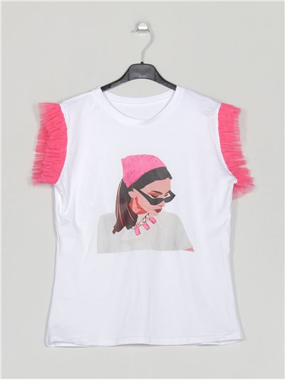 Girl t-shirt with tulle fucsia