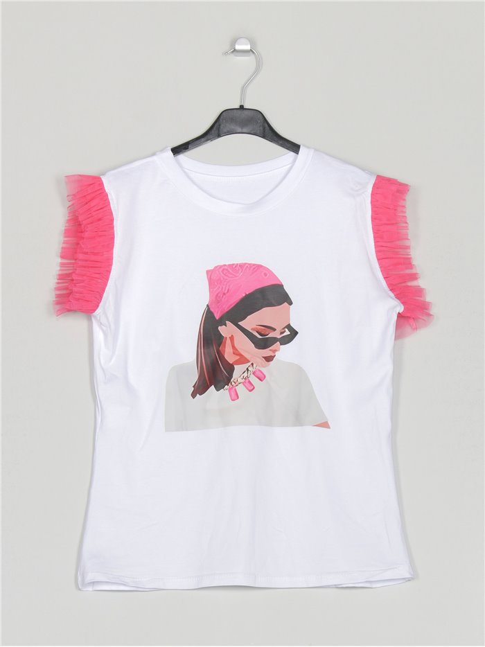 Girl t-shirt with tulle fucsia