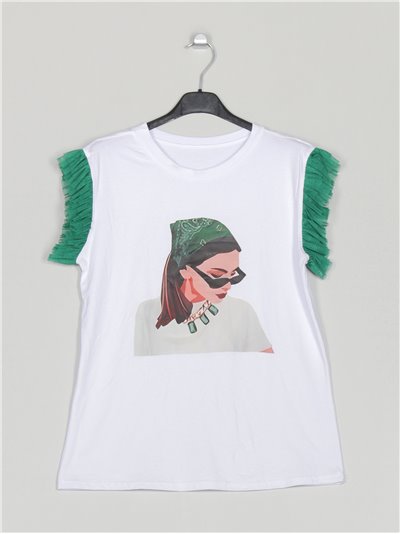 Camiseta girl manga tul verde-hierba
